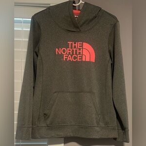 THE NORTH FACE size MEDIUM, light gray with pink accents, hooded sweatshirt.
